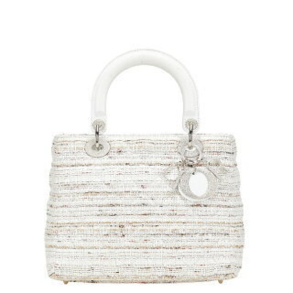 Dior Lady Canage Tweed Handbag White Multicolor Canvas Leather - Picture 1 of 8